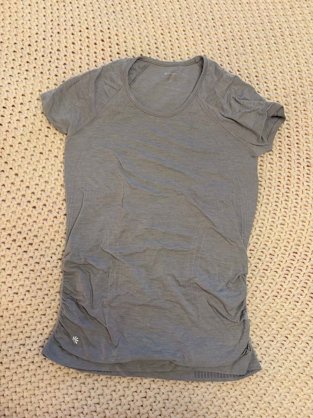 Athleta Speedlight Seamless Stretch Ruched Short Sleeve Gray Tee Size S